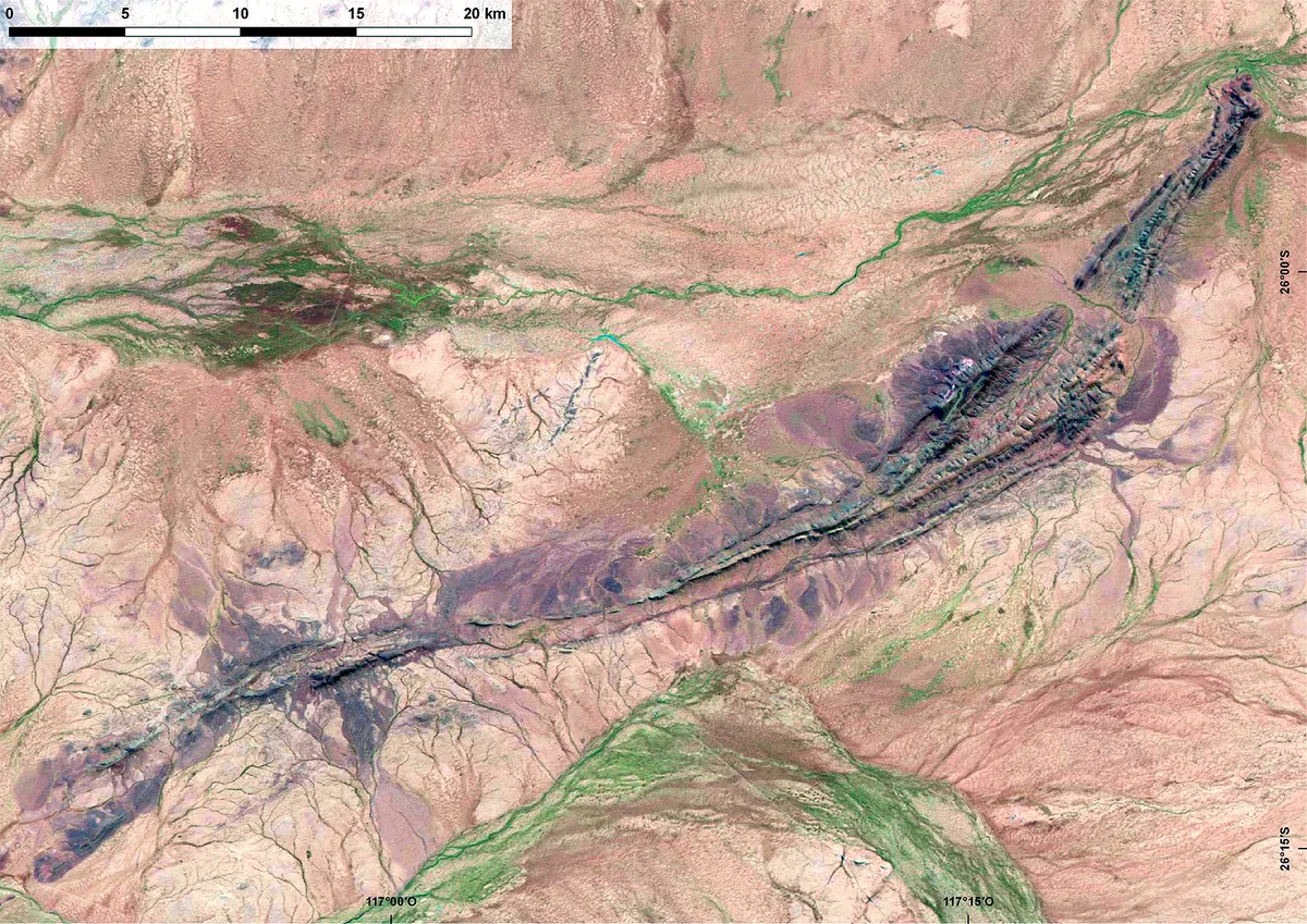 Satellite view of the Jack Hills in Western Australia